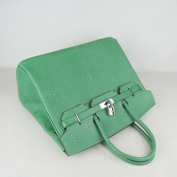 High Quality Fake Hermes Birkin 35CM Pearl Veins Leather Bag Green 6089 - Click Image to Close